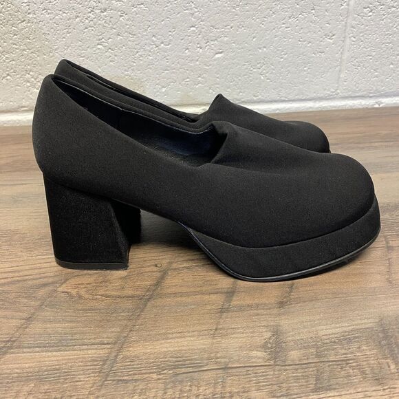 VTG 90’s Prima Royale Black Fabric Chunky Platform Pumps Heels Women's 6.5M - Picture 3 of 10